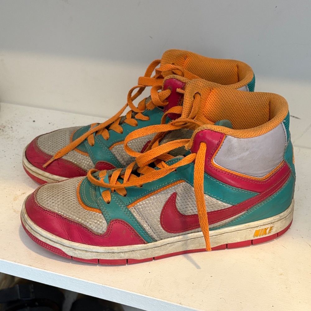Nike Kids Pink and Teal High-Top Sneakers